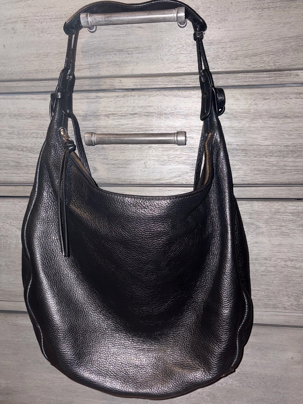 Coccinelle Large Black Pebbled Leather Hobo Shoulder Bag Made in Italy
